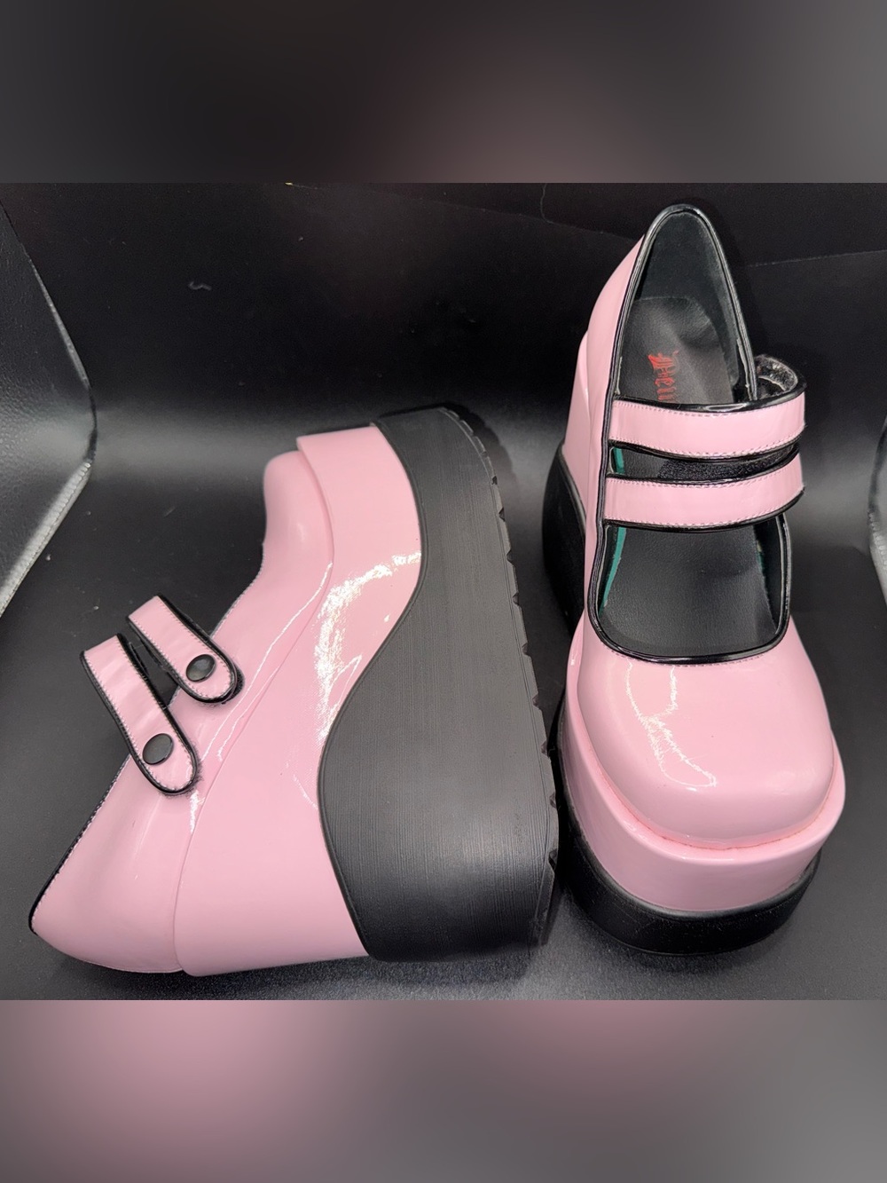 Demonia VOID-37 Pink Patent Double Strap Platform Mary Jane women 8/EU38 - Picture 4 of 16